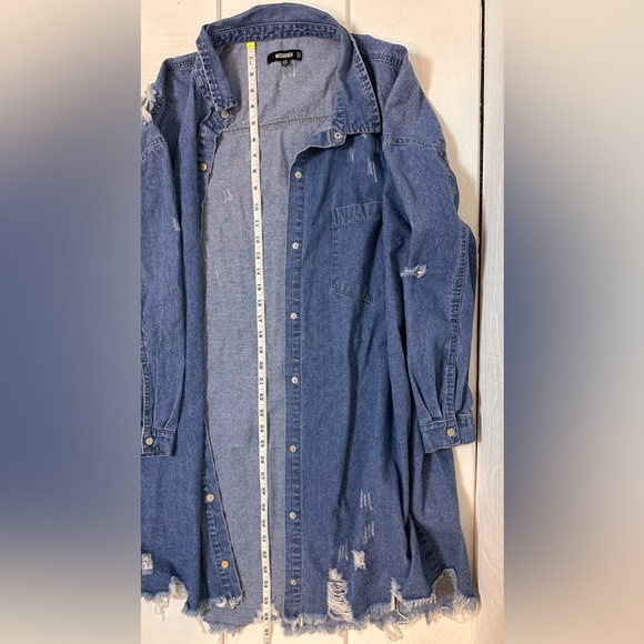 Missguided Plus Super Distressed Hem Denim Shirt Jacket Dress Blue Sz Large ASOS - Picture 13 of 13